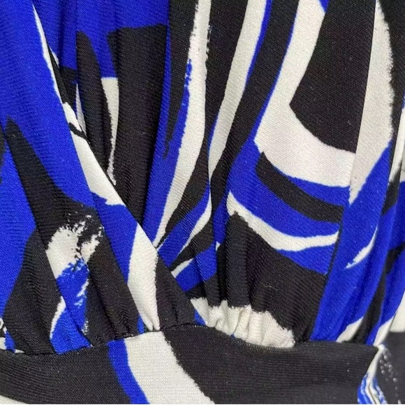 Evan Picone Women's Blue Black Swirl Print Elbow-Length Midi Dress Size 10 - Picture 8 of 8